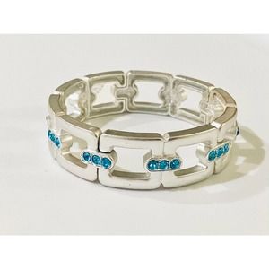 Aqua Crystal Silver Chain Link Bracelet